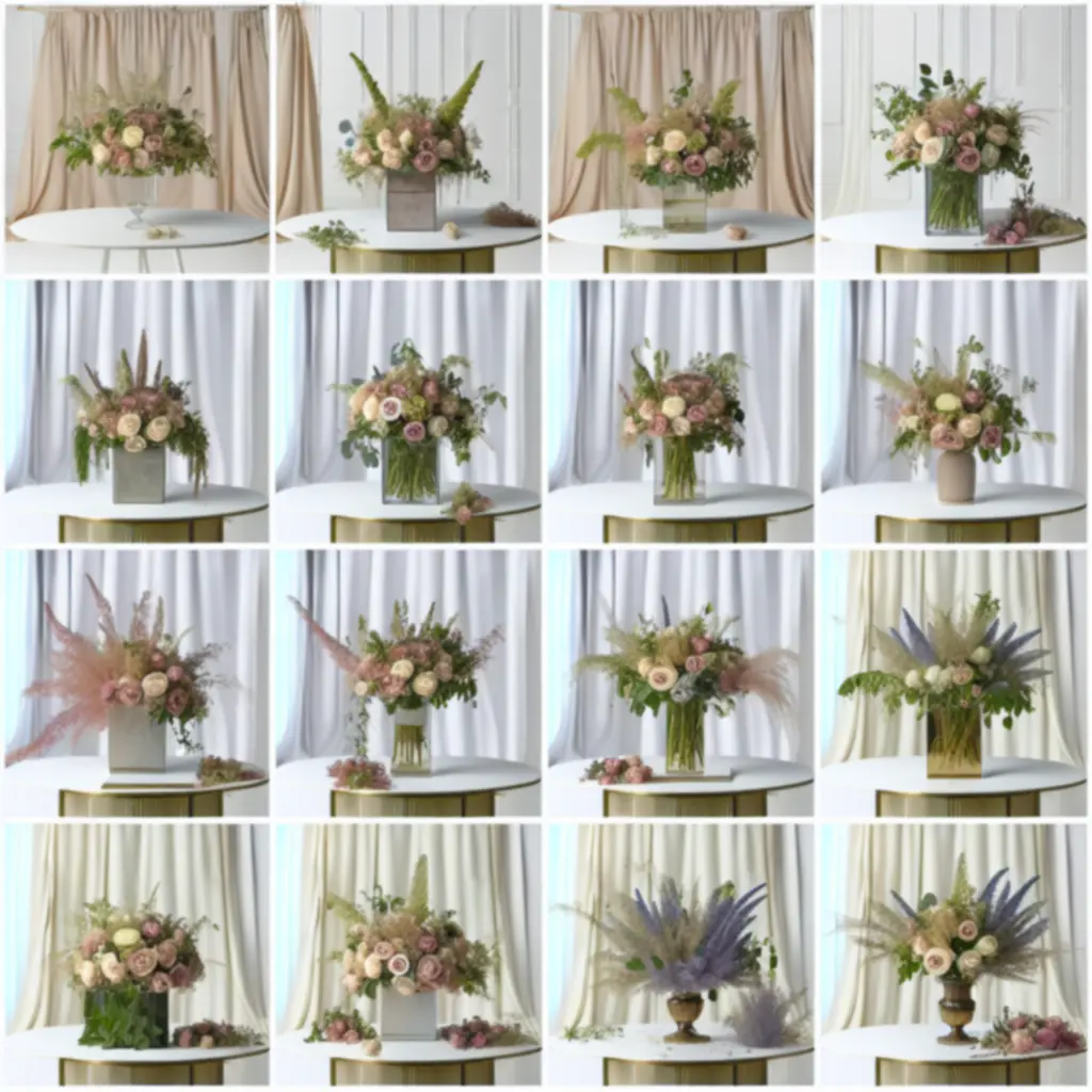 Finoman komponált, személyre szabott virágajánlatok vizuális ábrázolása.